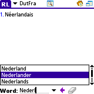Dutch-French Dictionary for Palm OS handhelds